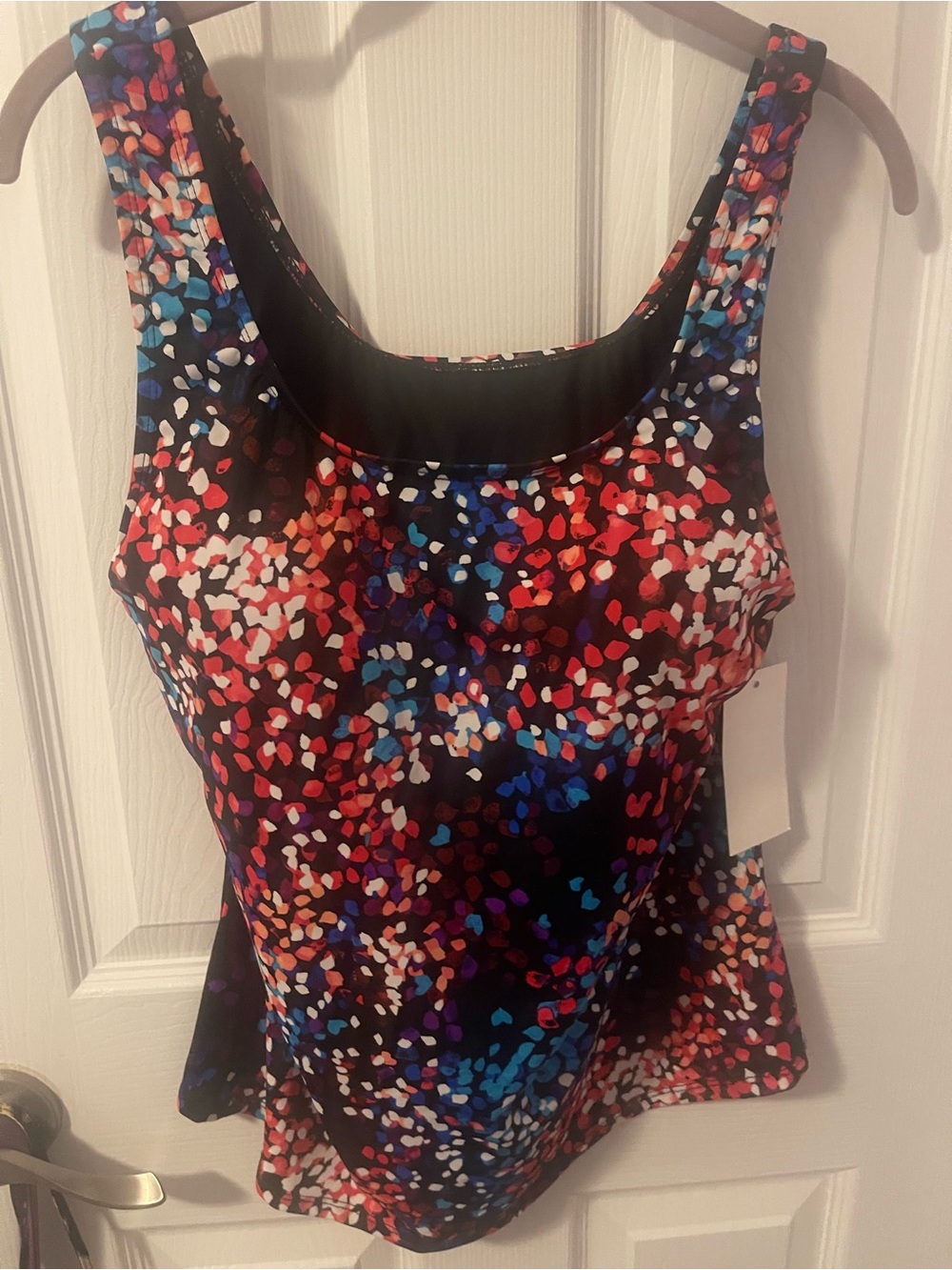 Swimsuits For All Black Multicolor Confetti Scoop Tank size 16